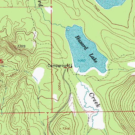Topographic Map of Hazard Campground, ID