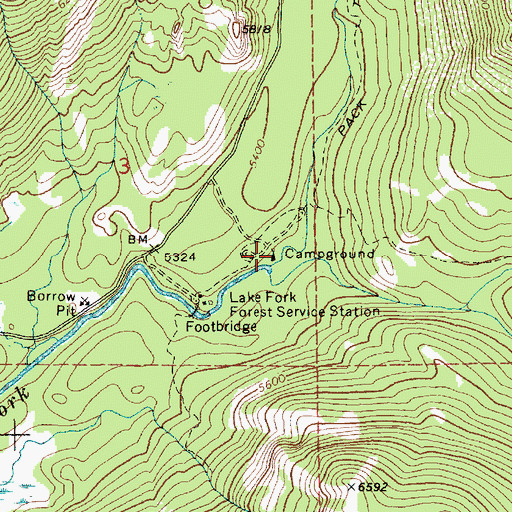 Topographic Map of Lake Fork Campground, ID