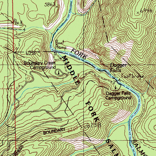 Topographic Map of Boundary Creek Recreation Site, ID