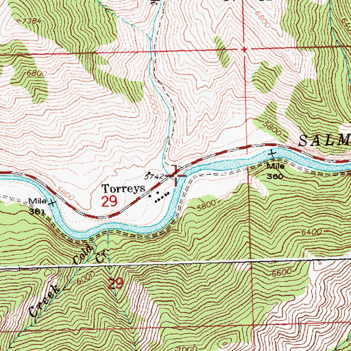 Topographic Map of Torreys Hole Floatboat Access, ID