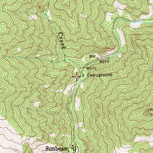 Topographic Map of Blind Creek Campground, ID