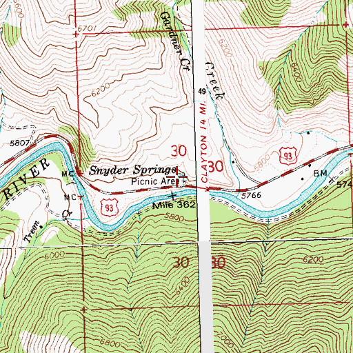 Topographic Map of Snyder Springs Picnic Area, ID