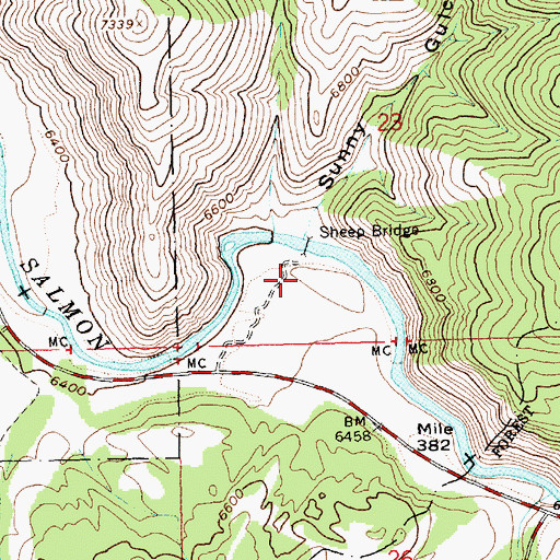 Topographic Map of Sunny Gulch Campground, ID
