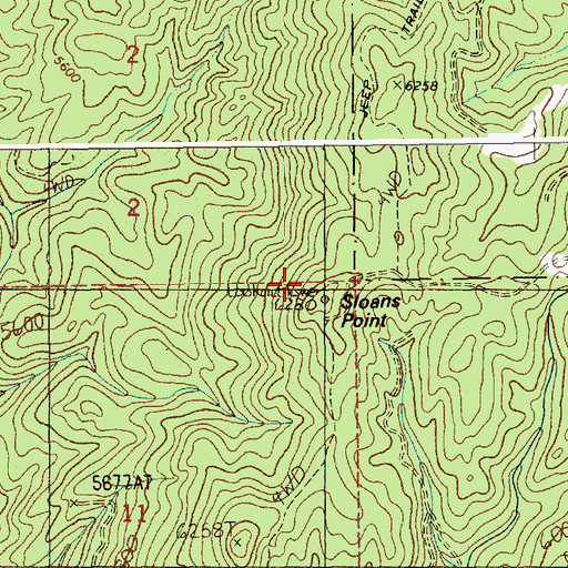 Topographic Map of Sloans Point Lookout, ID