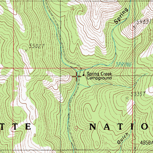 Topographic Map of Spring Creek Campground, ID
