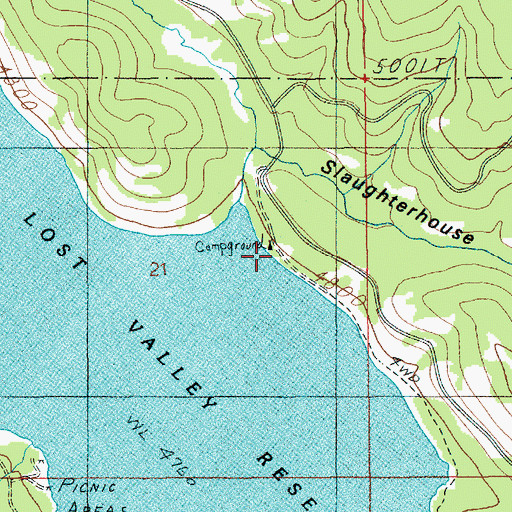 Topographic Map of Slaughter Gulch Campground, ID