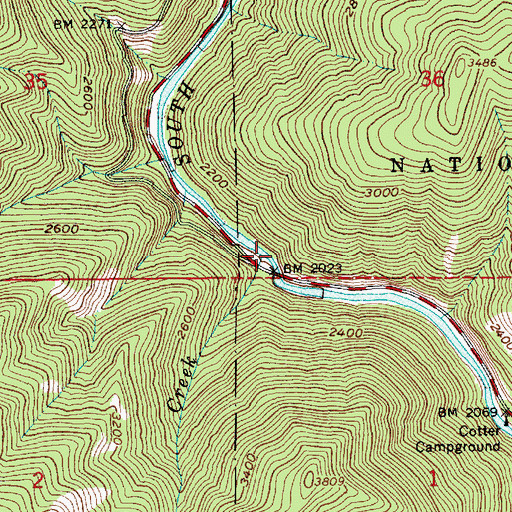 Topographic Map of Boundary Campground, ID