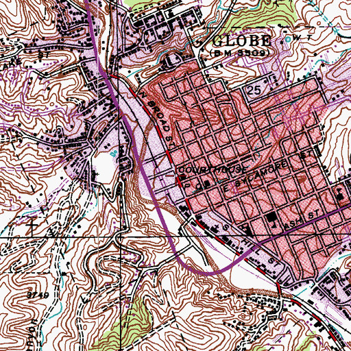 Topographic Map of Gila County Courthouse, AZ