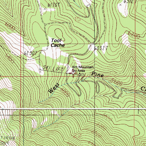 Topographic Map of Hit Mountain Ski Area, ID