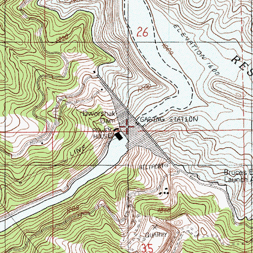 Topographic Map of Dworshak Dam and Visitor Center, ID