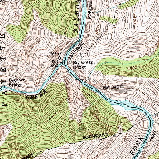 Topographic Map of Waterfall Creek Bridge, ID