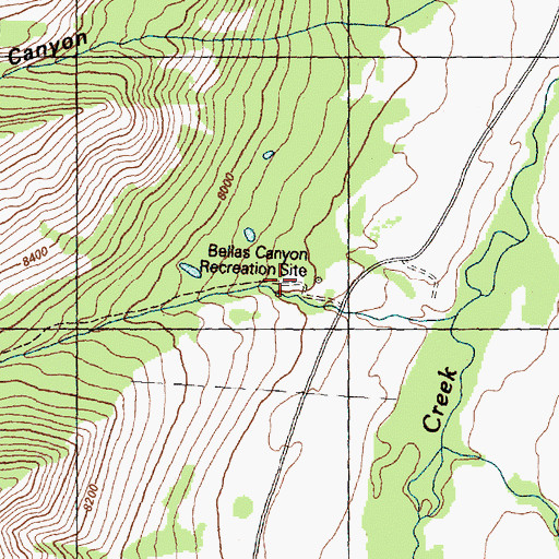 Topographic Map of Bleas Canyon Recreation Site, ID