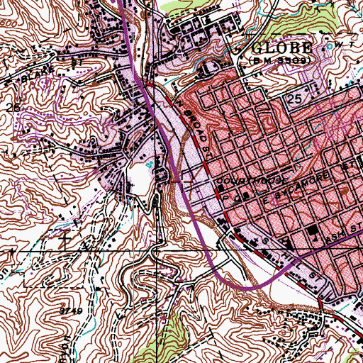 Topographic Map of Globe City Hall, AZ