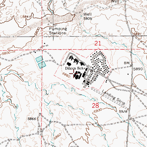 Topographic Map of Dilkon Community School, AZ