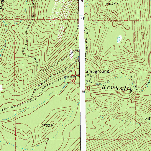 Topographic Map of Kennally Creek Campground, ID