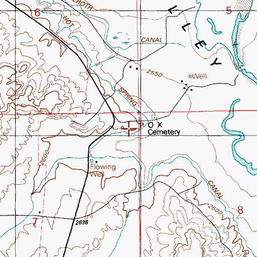 Topographic Map of O X Cemetery, ID
