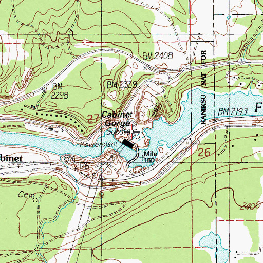 Topographic Map of Cabinet Dam Viewpoint, ID