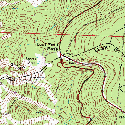 Topographic Map of Lost Trail Pass Picnic Area, ID