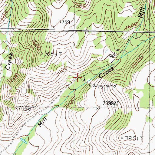 Topographic Map of Mill Creek Recreation Site, ID
