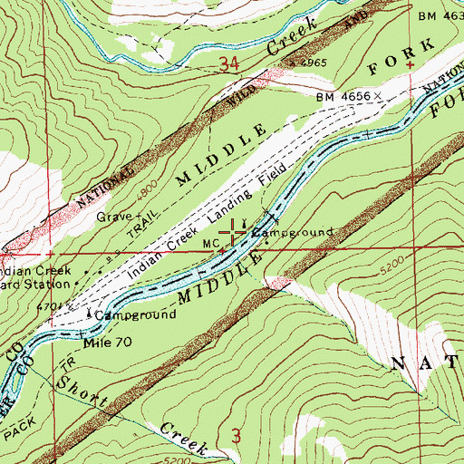 Topographic Map of Pack Bridge Campsite, ID