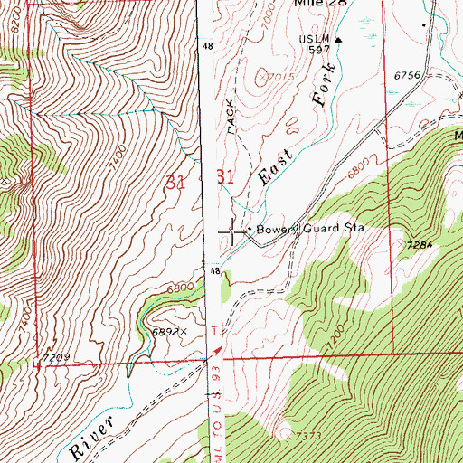 Topographic Map of Sawtooth National Forest Trailhead, ID