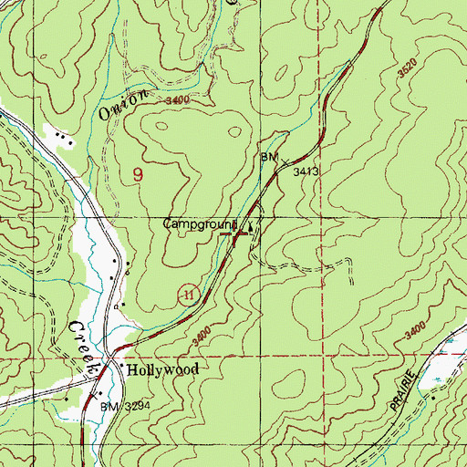 Topographic Map of Hollywood Recreation Area, ID