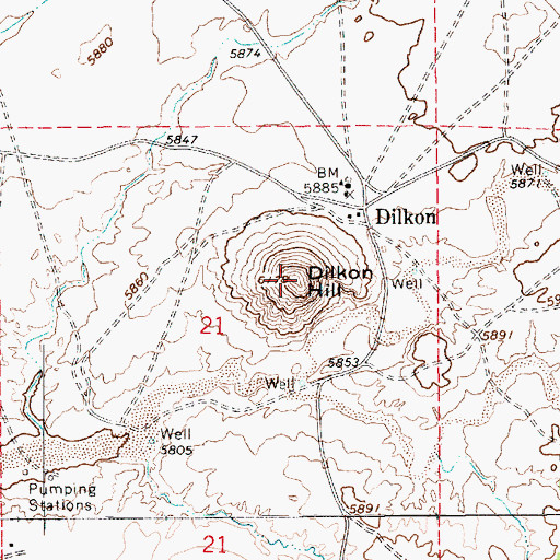 Topographic Map of Dilkon Hill, AZ