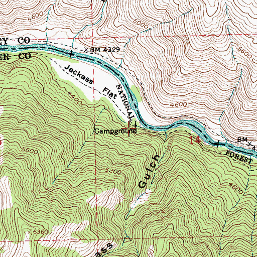 Topographic Map of Upper Jackass Flat Campground, ID