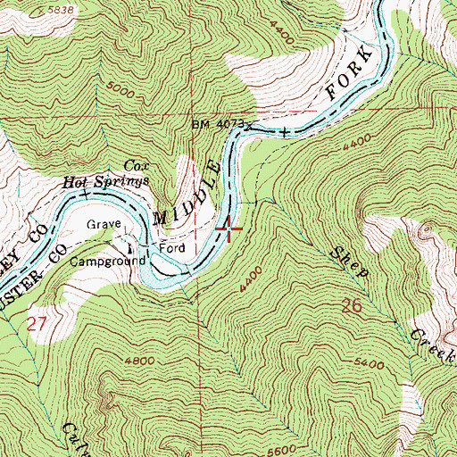 Topographic Map of Pebble Beach Campsite, ID