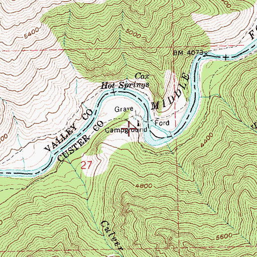 Topographic Map of Whitey Cox Campground, ID