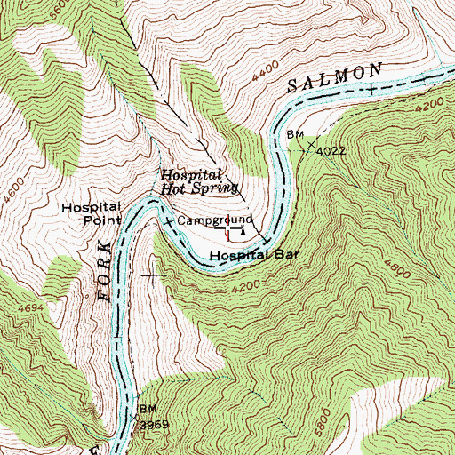 Topographic Map of Hospital Bar Campground, ID