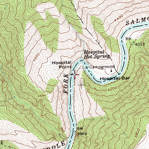 Topographic Map of Cave Campsite, ID