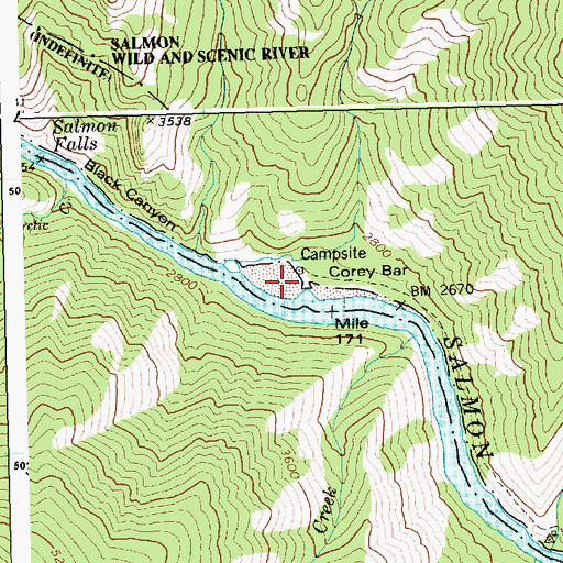 Topographic Map of Corey Bar Campground, ID