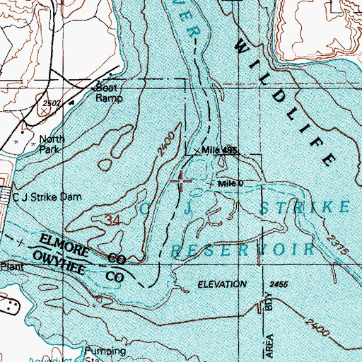 Topographic Map of Bruneau River, ID