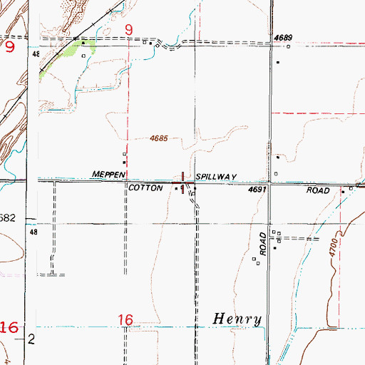 Topographic Map of Meppen Spillway, ID