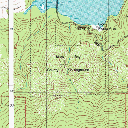 Topographic Map of Mica Bay County Campground, ID