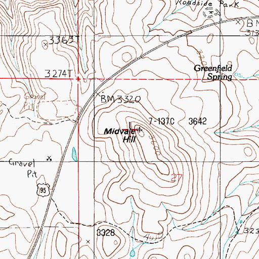 Topographic Map of Midvale Hill, ID