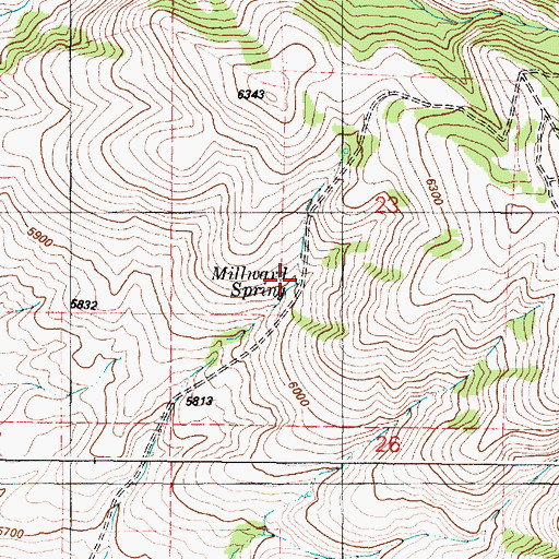 Topographic Map of Millward Spring, ID