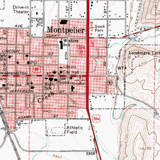 Topographic Map of Montpelier Shopping Center, ID