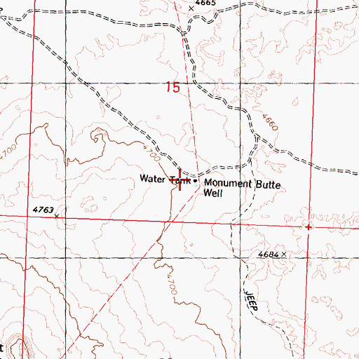 Topographic Map of Monument Butte Well, ID