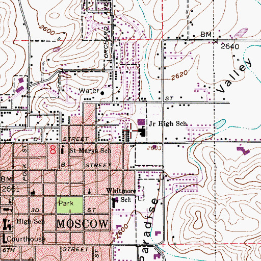 Topographic Map of Moscow Junior High School, ID