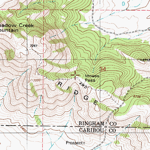 Topographic Map of Moses Pass, ID