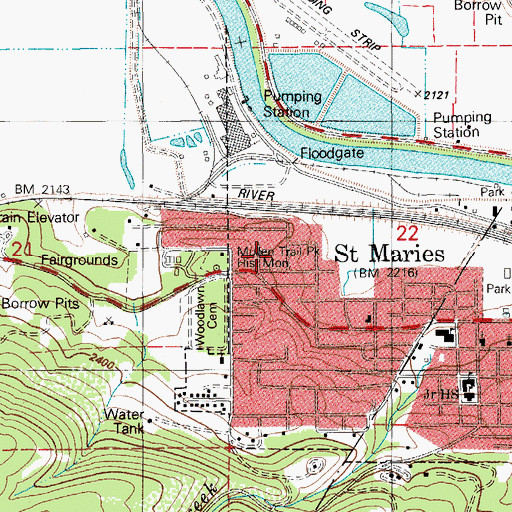 Topographic Map of Mullen Trail Park Historical Monument, ID