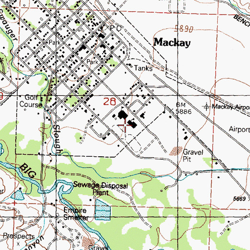 Topographic Map of Mackay Elementary School, ID