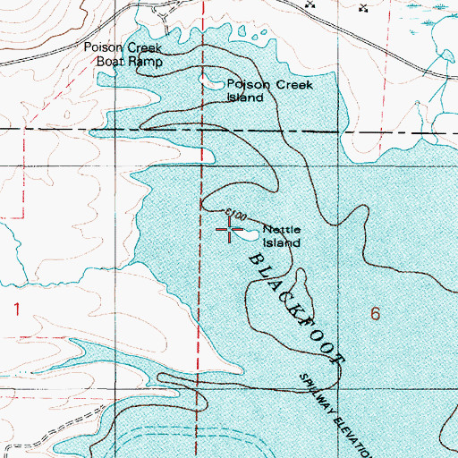 Topographic Map of Nettle Island, ID