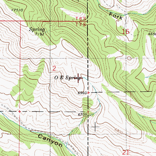 Topographic Map of O E Spring, ID