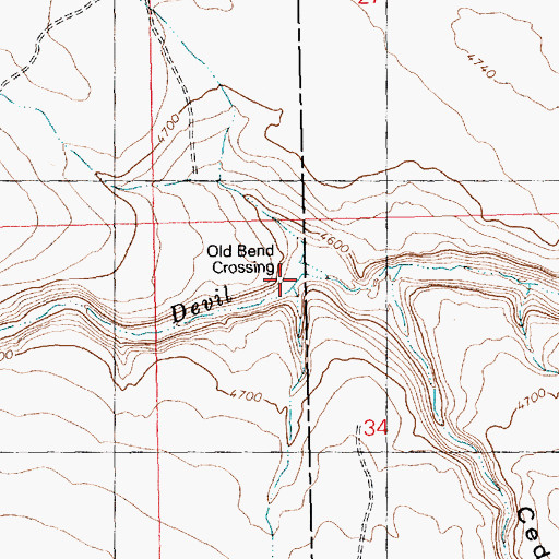 Topographic Map of Old Bend Crossing, ID