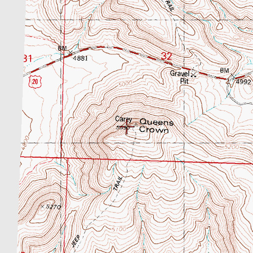 Topographic Map of Queens Crown, ID