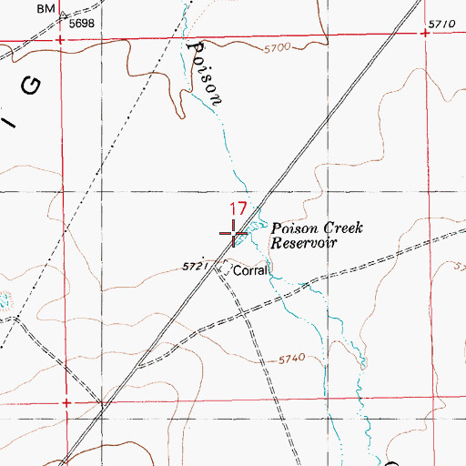 Topographic Map of Poison Creek Reservoir, ID