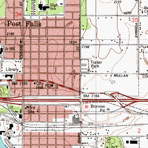 Topographic Map of Post Falls Square Shopping Center, ID